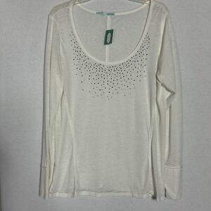 Maurices Shirt Womens XL White Long Sleeve Studded Scoop Neck Lightweight‎ Top